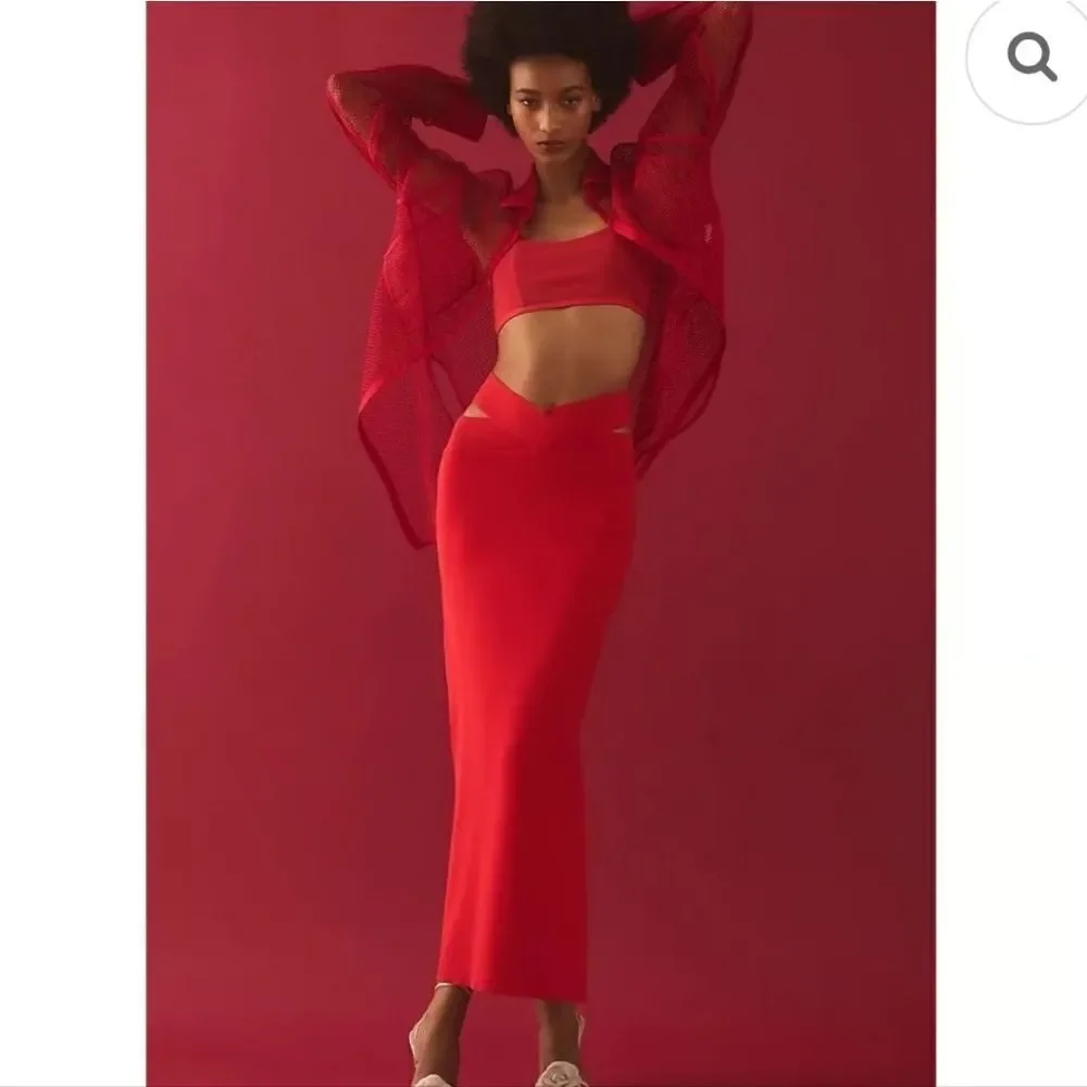 NWT Maeve By Anthropologie Knitted Red Skirt Size Small - Picture 12 of 13